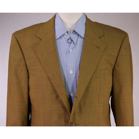 Faconnable by Cantarelli Gold Check Wool 3/2 Rolled Lapel Blazer Jacket 38R - Picture 3 of 8